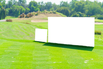 Mockup image of Blank billboard white screen posters billboard for advertising Sponsor in Golf course activity - 487073519