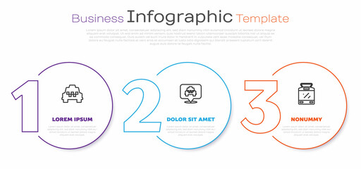 Set line Taxi car, Location with taxi and Tram and railway. Business infographic template. Vector