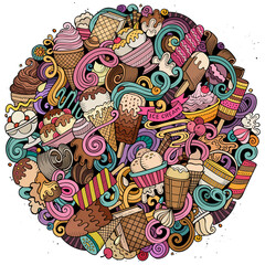 Ice Cream hand drawn vector doodles illustration.