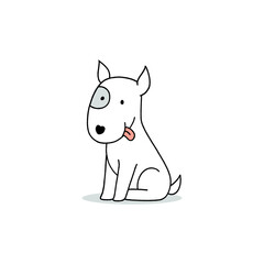 Cute cartoon of a bull terrier dog sitting. hand drawn vector illustration.