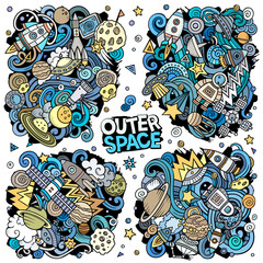 Outer Space cartoon vector doodle designs set.