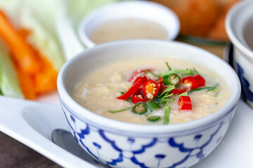 Spicy Crab's Roe Sauce Served with Mixed Vegetable
