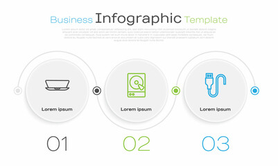 Set line Laptop, Hard disk drive HDD and USB cable cord. Business infographic template. Vector