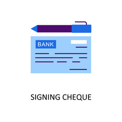 Signing Cheque Vector Flat Icon Design illustration. Banking and Payment Symbol on White background EPS 10 File