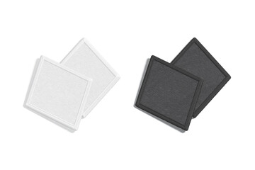 Blank black and white rhombus embroidered patch mockup pair, isolated