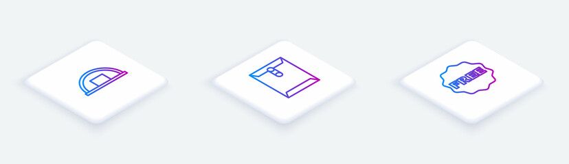 Set Isometric line Warehouse, Envelope and rice tag with Free. White square button. Vector