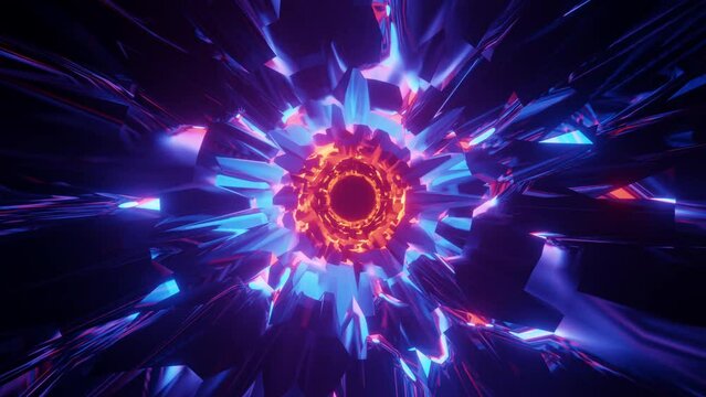 Travel through artificial colorful glowing portal in space