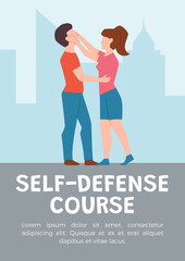 Self-defense course poster or web banner template, flat vector illustration.