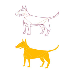 Ploygonal dogs. Side view of bull terrier. Outline illustration. Concept vector illustration. Isolated jn white.