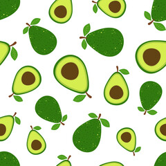 cartoon avocado seamless pattern on white background
