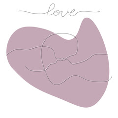 Abstraction about love. Drawing one line. Vector illustration.