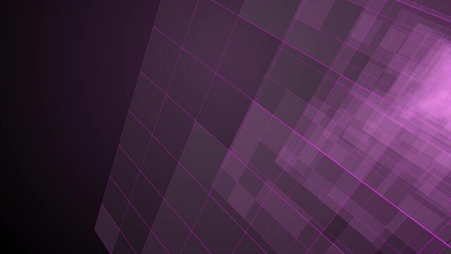 Futuristic cyber landscape with transparent geometric layers and moving structures.