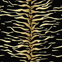Tiger skin vector seamless bicolor vertical print. Golden gradient on a dark background.