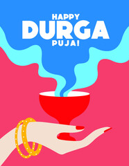 Happy Navratri, illustration of dhunuchi in hand