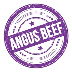 ANGUS BEEF text on violet indigo round grungy stamp.