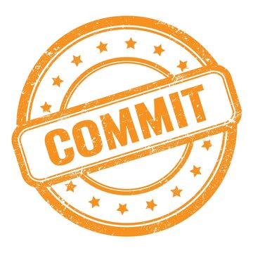 COMMIT text on orange grungy vintage round stamp.