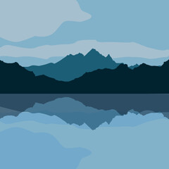 Fototapeta na wymiar Mountain lake landscape vector illustration. Peaceful nature background, banner, poster, cover.