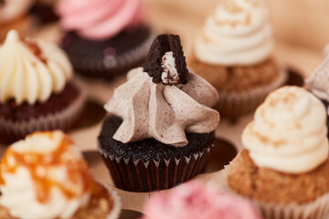 Cupcake mit Keks zwischen vielen anderen Cupcakes