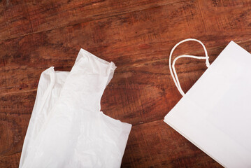 Delivery background. using paper bags for purchases instead of polyethylene bags
