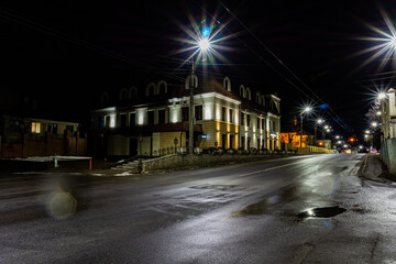 Naklejka premium Night city of Lutsk Ukraine travel journey