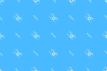 Seamless pattern from old drawn cameras. Background on the theme of photography and photographic equipment.
