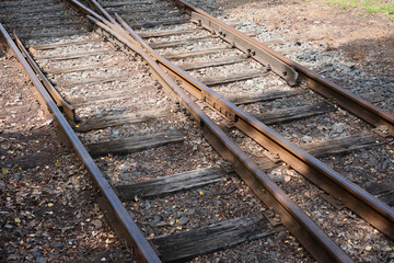 Close-up of an old railroad track
