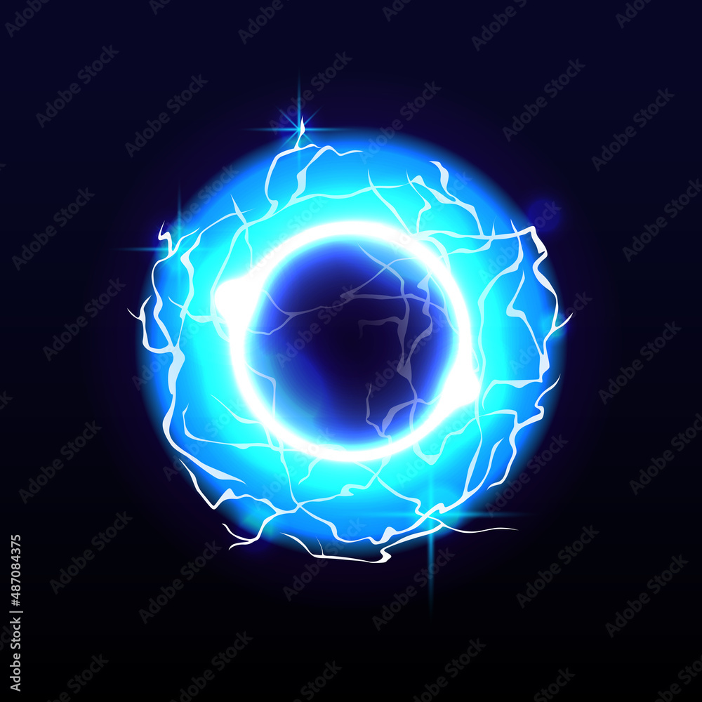 Poster electric sphere or energy ball with lines connected, lightning or glowing object. vector circular po