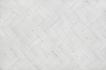 Old white bamboo weave texture background, pattern of woven rattan mat in vintage style.