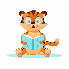 tiger in glasses with a book