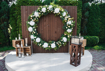 wedding photo area. Wedding arch. Decor.