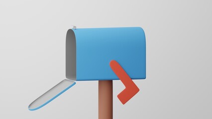 Minimalism Open Mailbox with Lowered Flag, mail symbol. Isolated on white background. 3d rendering
