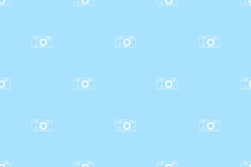 Seamless pattern from old drawn cameras. Background on the theme of photography and photographic equipment.