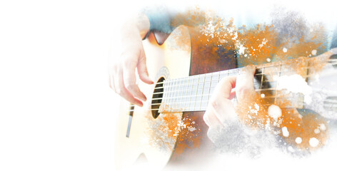 Guitar music illustration with abstract effects. - 487085705