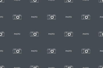 Seamless pattern from old drawn cameras. Background on the theme of photography and photographic equipment.