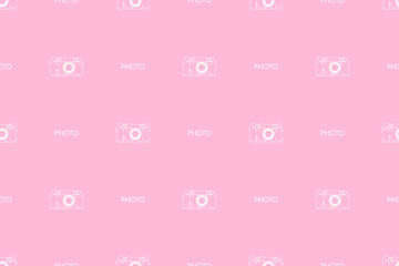 Seamless pattern from old drawn cameras. Background on the theme of photography and photographic equipment.