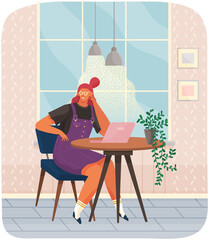 Office woman at desk with tablet pc. Businesswoman or clerk working at her table, student studying remotely. Smiling girl manager office worker enterpreneur performs work on computer, freelancer