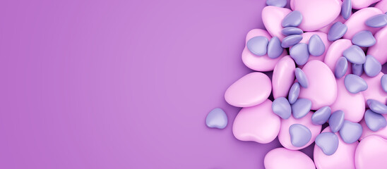 Valentine's Day concept. Many hearts on a romantic, glitter and shiny background. 3D rendering.