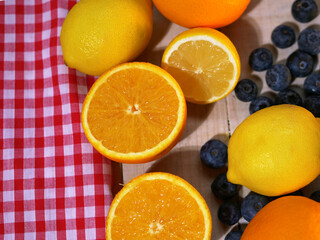 Oranges and lemons for vitamin C overhead shot