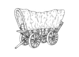 Plakat Western wagon with shafts and without horse, sketch vector illustration isolated.
