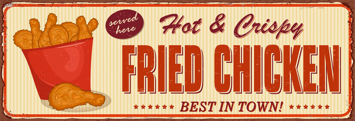 Vintage Crispy Chicken metal sign.Retro poster 1950s style.