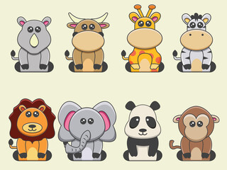 Collection of cute animal cartoons vector, premium vector