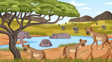 Wild animals in savanna forest landscape © blueringmedia