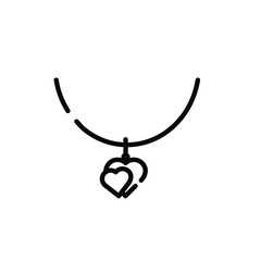 Single line icon, vector illustration. Image of a pendant in the form of two hearts on a chain.. Suitable for social networks, websites, packaging and designs.