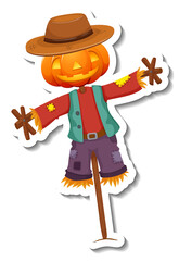 Scarecrow with pumpkin head on wooden stick