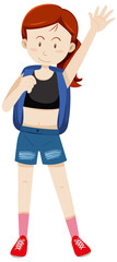 A traveller girl waving hand in cartoon style