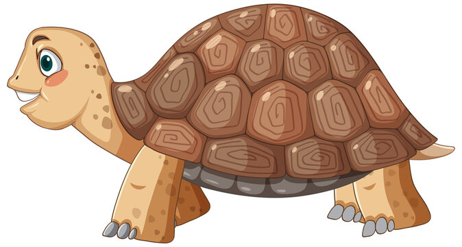 Side view of tortoise with brown shell in cartoon style
