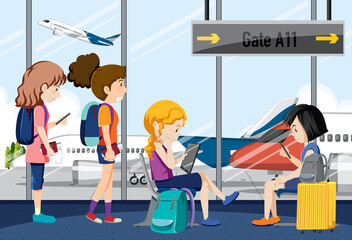 Passengers waiting at a departure gate scene