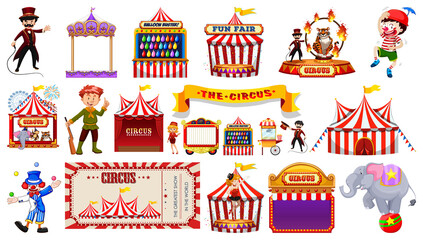 Set of circus characters and amusement park elements © blueringmedia