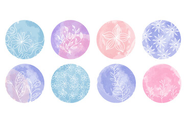 Social Media Template. Highlight cover set, circle cute floral  icons for social media. watercolor design. Set of Instagram Story Highlights Covers Icons. Social Media Template
