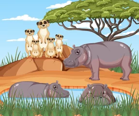 Wild animals in savanna forest landscape © blueringmedia